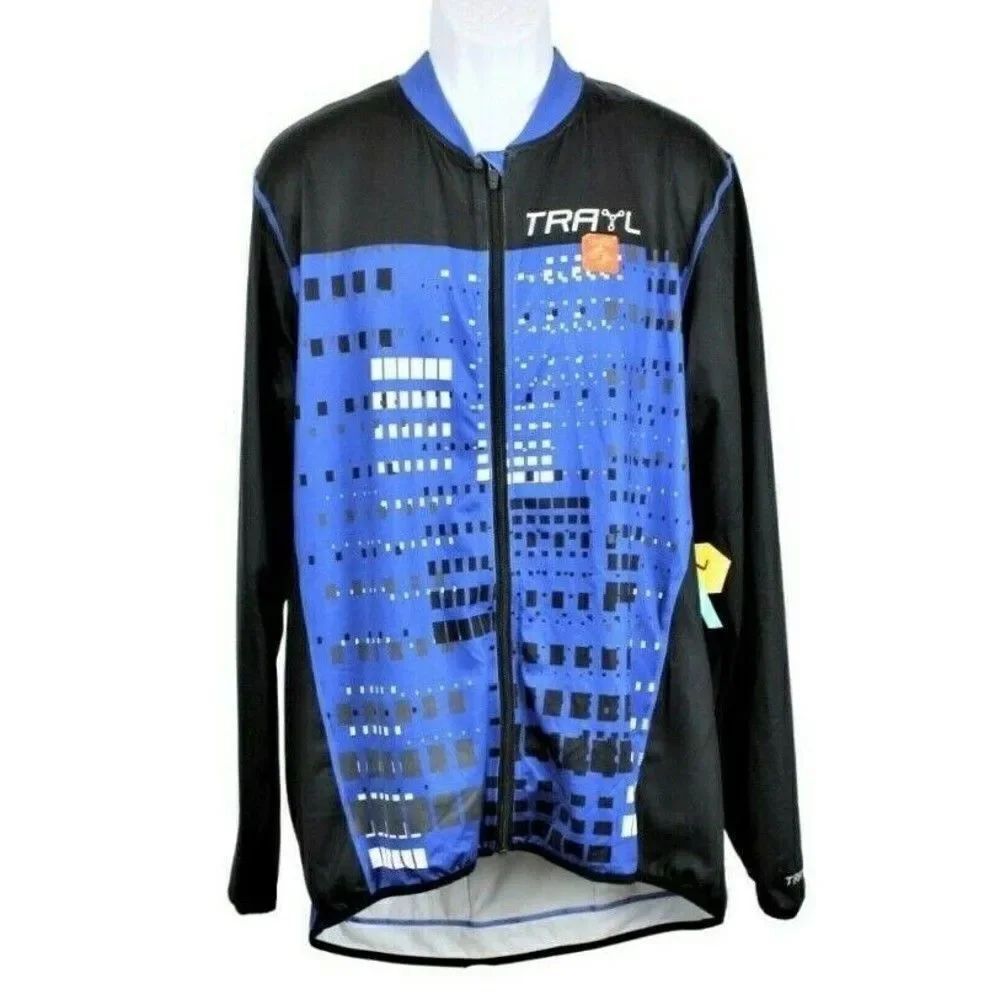  Cycling Jacket Stretch Full-Zip Long  Sleeve Sublimated Blue & Black Men's  XXL
